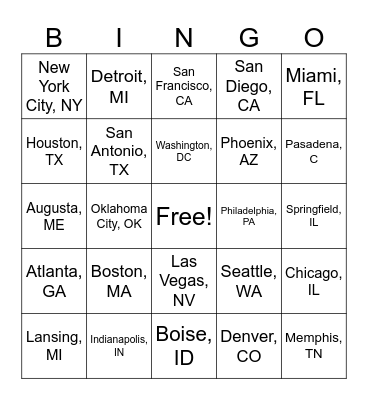 US Absolute Location BINGO Card