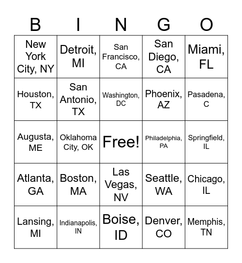 US Absolute Location BINGO Card