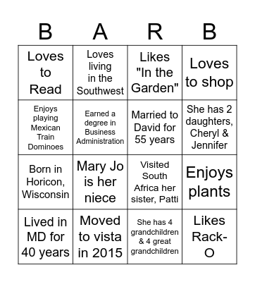 Barb's Bingo Card