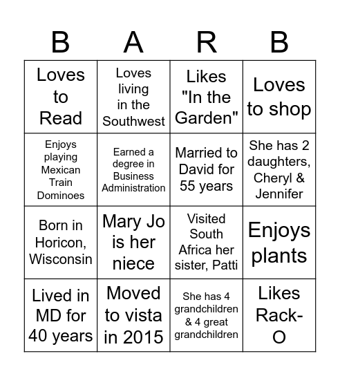 Barb's Bingo Card