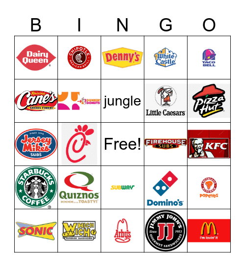 Fast Food Restaurant Logos Bingo Card