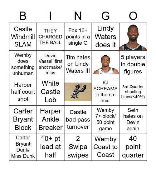 SPURS VS TRAILBLAZER PLAYOFF Bingo Card