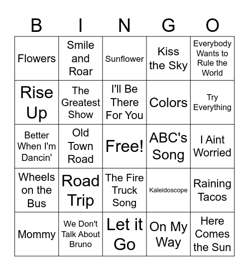 Kids Road Trip Bingo Card