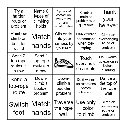 Climbing Bingo Card