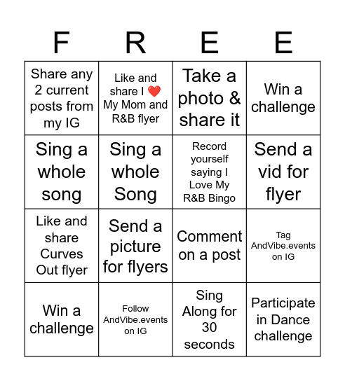 Your IG @______________ Bingo Card