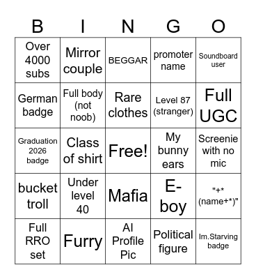 Rec Room Bingo Card Bingo Card