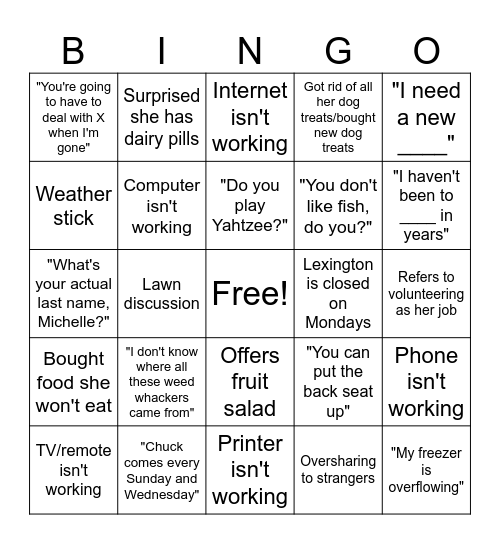 Mom Bingo Card