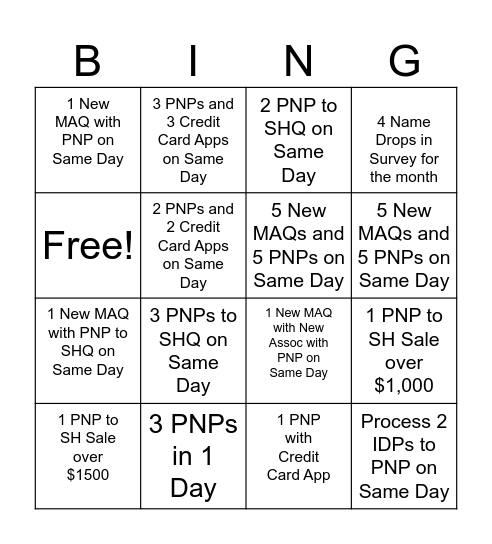 SF Lakeshore Bingo Card