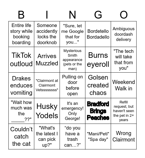 Reception Bingo Card