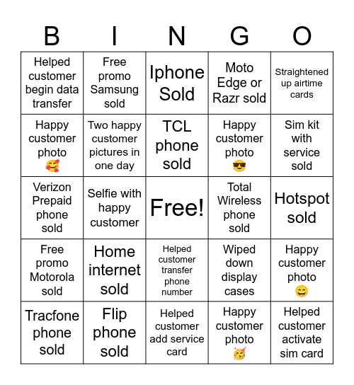 Verizon Value Bingo! Bingo Card