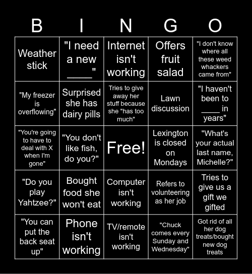 Mom Bingo Card
