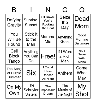 Broadway Showtunes Music BINGO Card