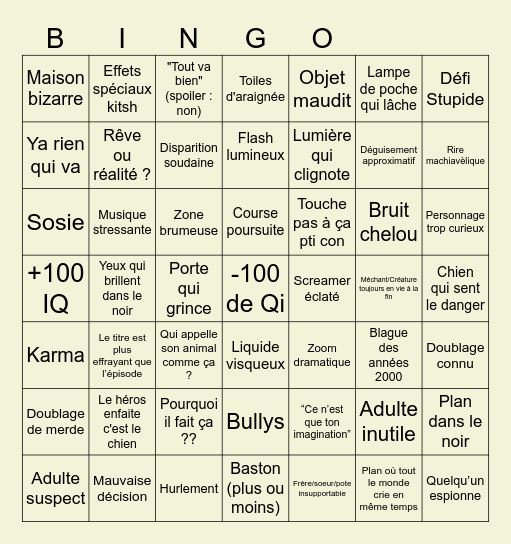 Bingo Chair de Poule Bingo Card