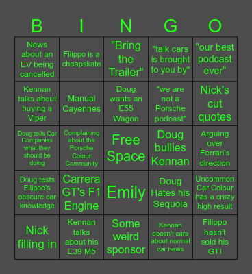 This Car Pod Bingo Card