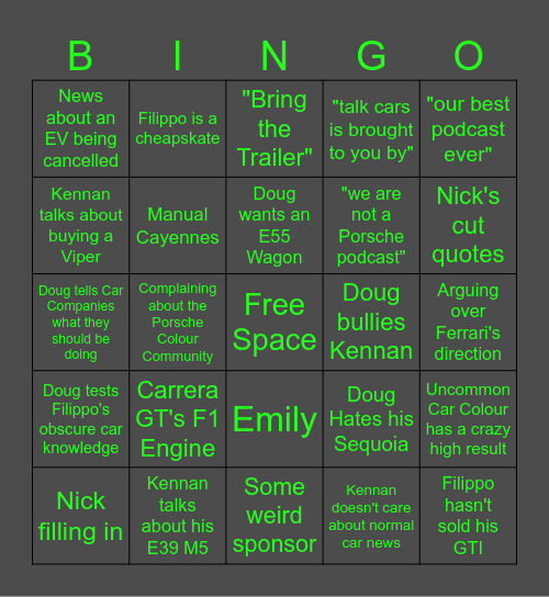 This Car Pod Bingo Card