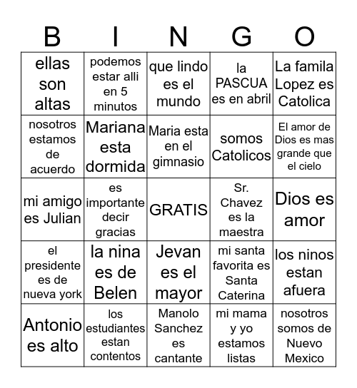 verbos SER y ESTAR Bingo Card