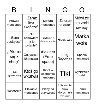 Alekiner Bingo Card