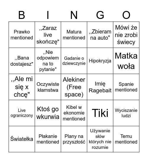 Alekiner Bingo Card