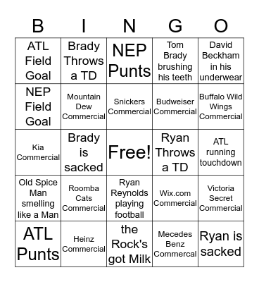 Super Bowl 51  Bingo Card