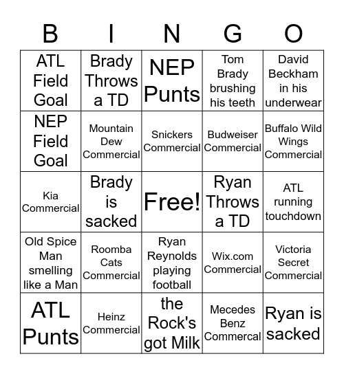 Super Bowl 51  Bingo Card