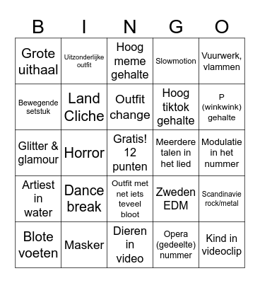 Eurovision Bingo Card
