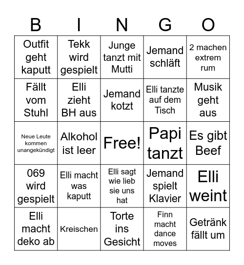 Ellis 18. Geburtstag Bingo Card