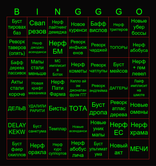 patch 0.5 OMEGALUL Bingo Card