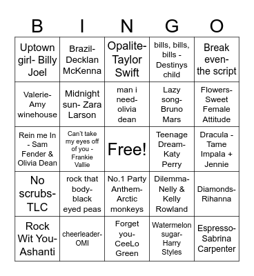 SU Bar Bingo Card