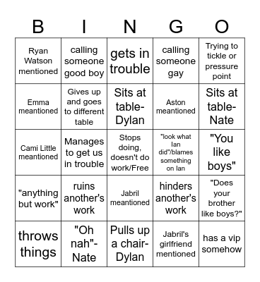 Dylan Bingo Card