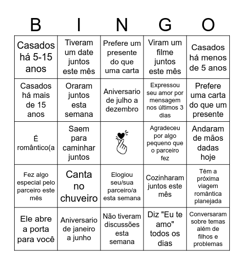 Bingo de Casais Bingo Card