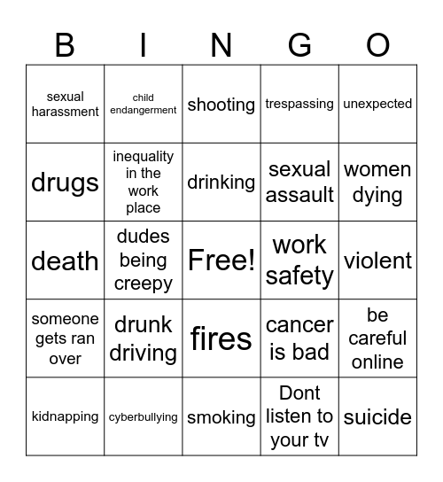 PSA's Bingo Card