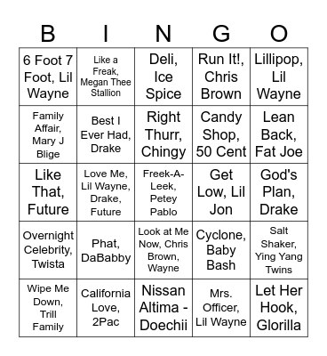 Hip Hop Bingo 4/25 Bingo Card
