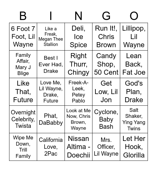 Hip Hop Bingo 4/25 Bingo Card
