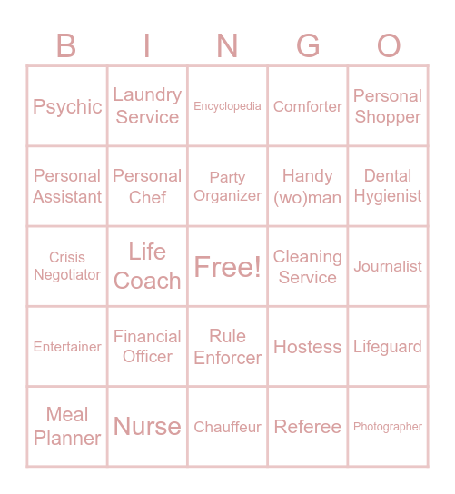 Mama’s Day Bingo Card