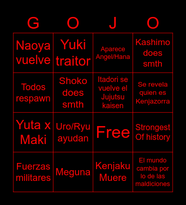 JJK predicts Bingo Card