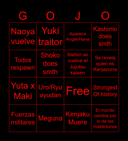 JJK predicts Bingo Card