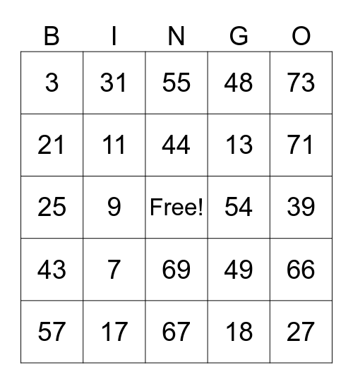 Untitled Bingo Card