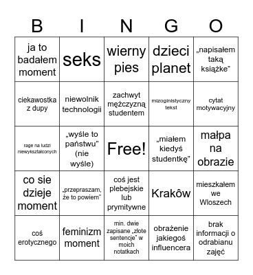 Kaleciński Bingo Card