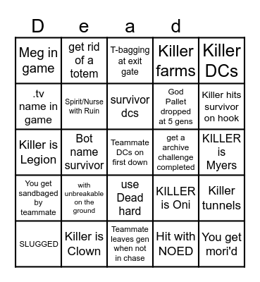 Ultimate DBD Bingo Card