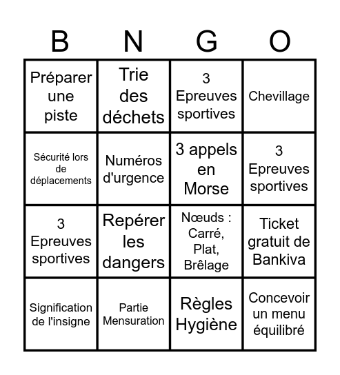 Bingo Progression Bingo Card