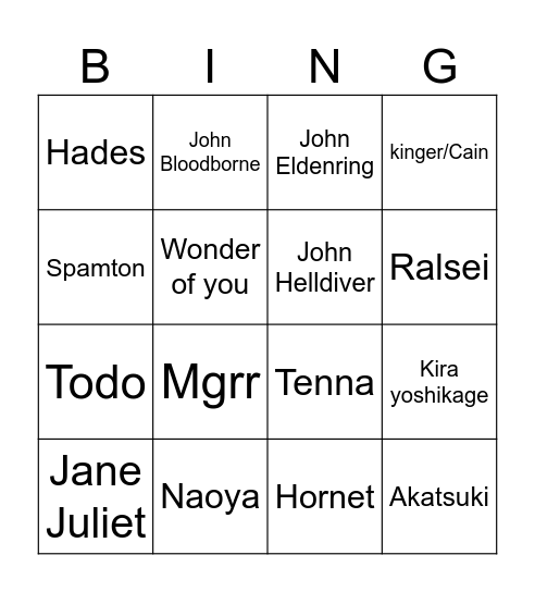 Untitled Bingo Card