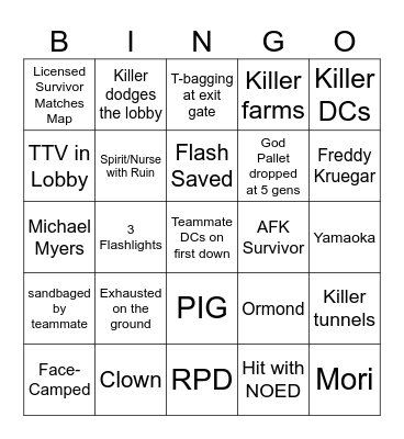 Ultimate DBD Bingo Card