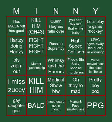 MN WILD TRY TO KIRILL ME Bingo Card