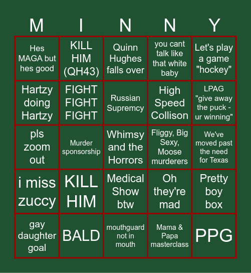 MN WILD TRY TO KIRILL ME Bingo Card
