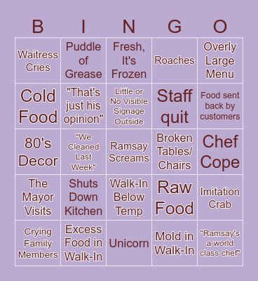 Kitchen Nightmares Bingo! Bingo Card