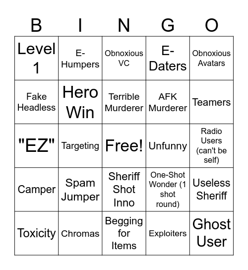 MM2 BINGO Card