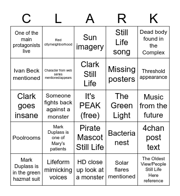 Backrooms Movie Bingo Card