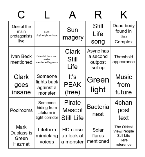 Backrooms Movie Bingo Card