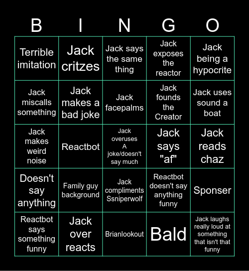 JJJacksfilms reacts to bad reactors Bingo Card