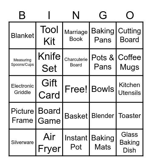 Registry Bingo Card